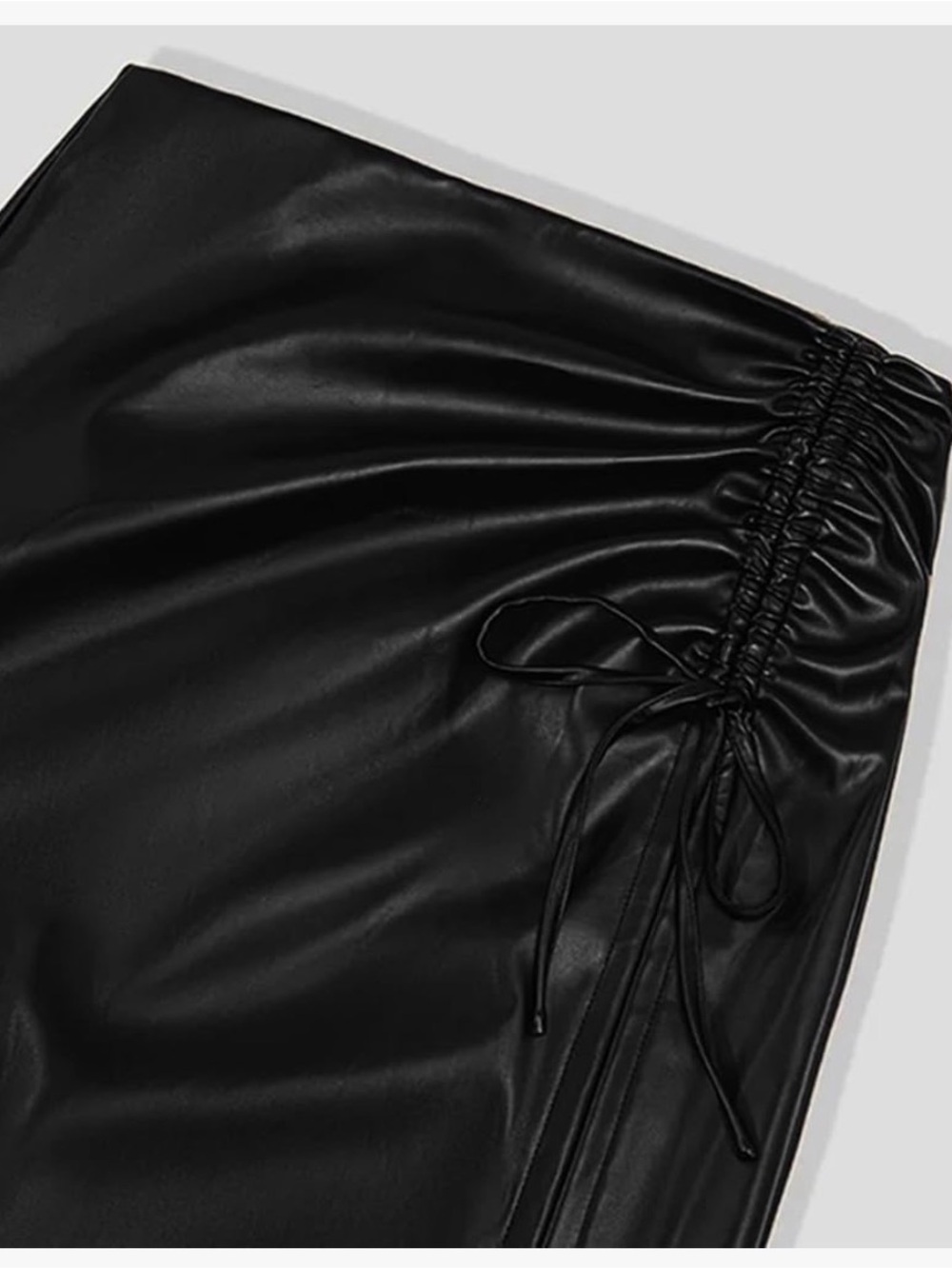 Cider Black Faux Leather Drawstring Mini Skirt